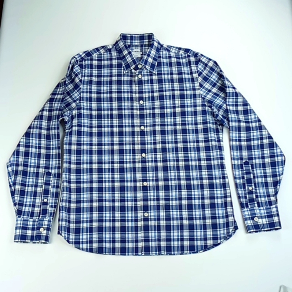 Club Monaco Size M Men's Navy/White Plaid Long Sleeve Button Down Classic Fit